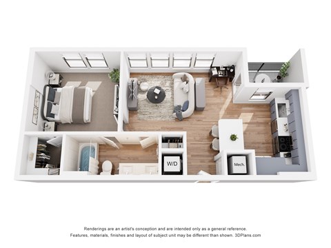 Floor plan for 1 bed, 1 bath, 710 sqft